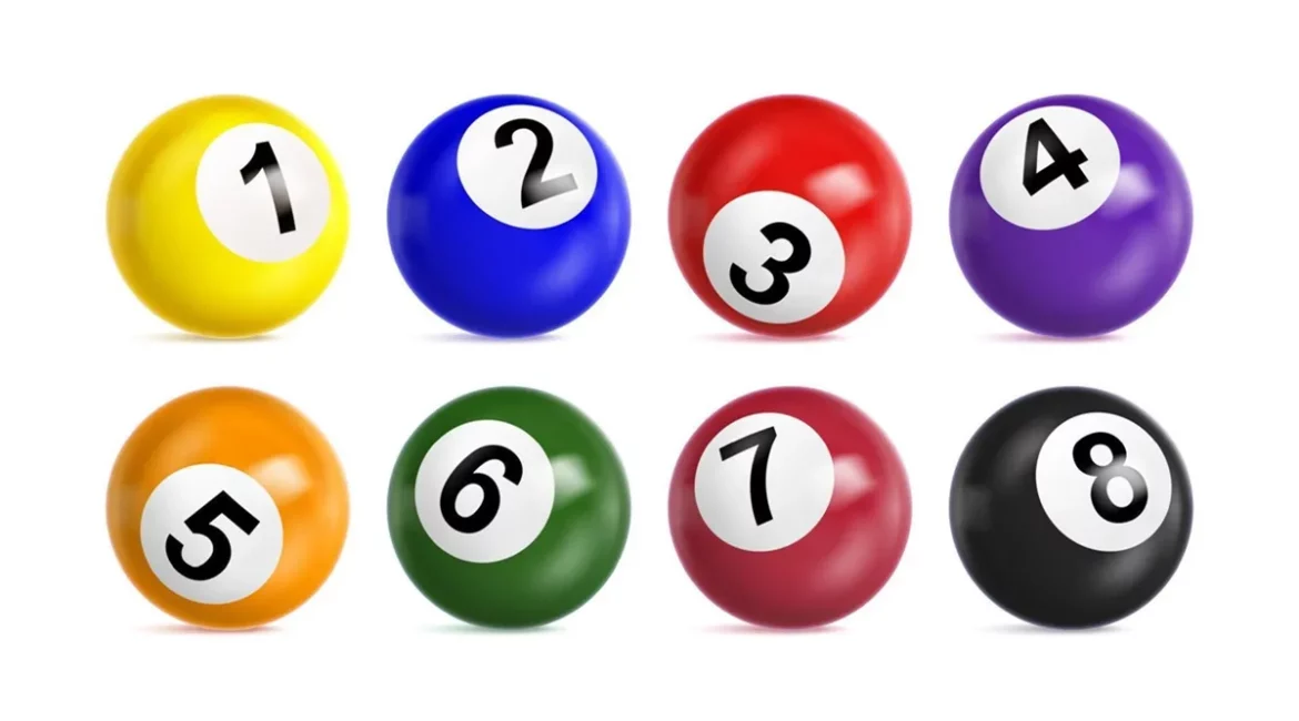 Bolas numeradas de 1 a 8 em diferentes cores usadas em sorteios de loteria