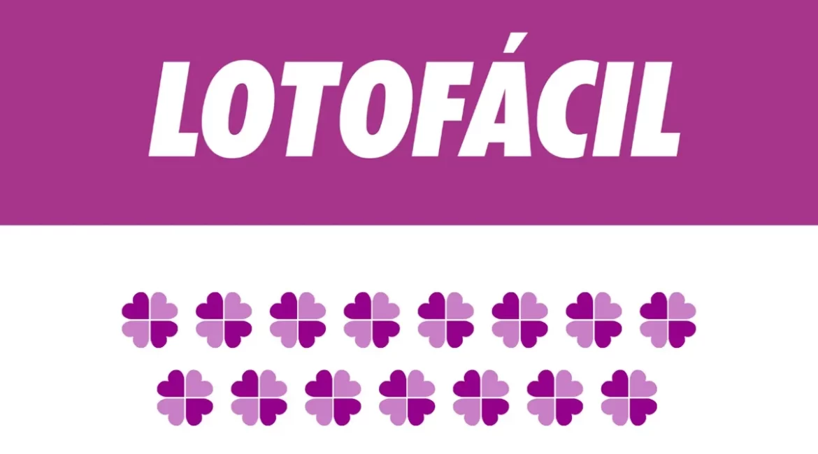 Logotipo da Lotofácil com fundo roxo e trevos de quatro folhas representando os números sorteados na loteria.